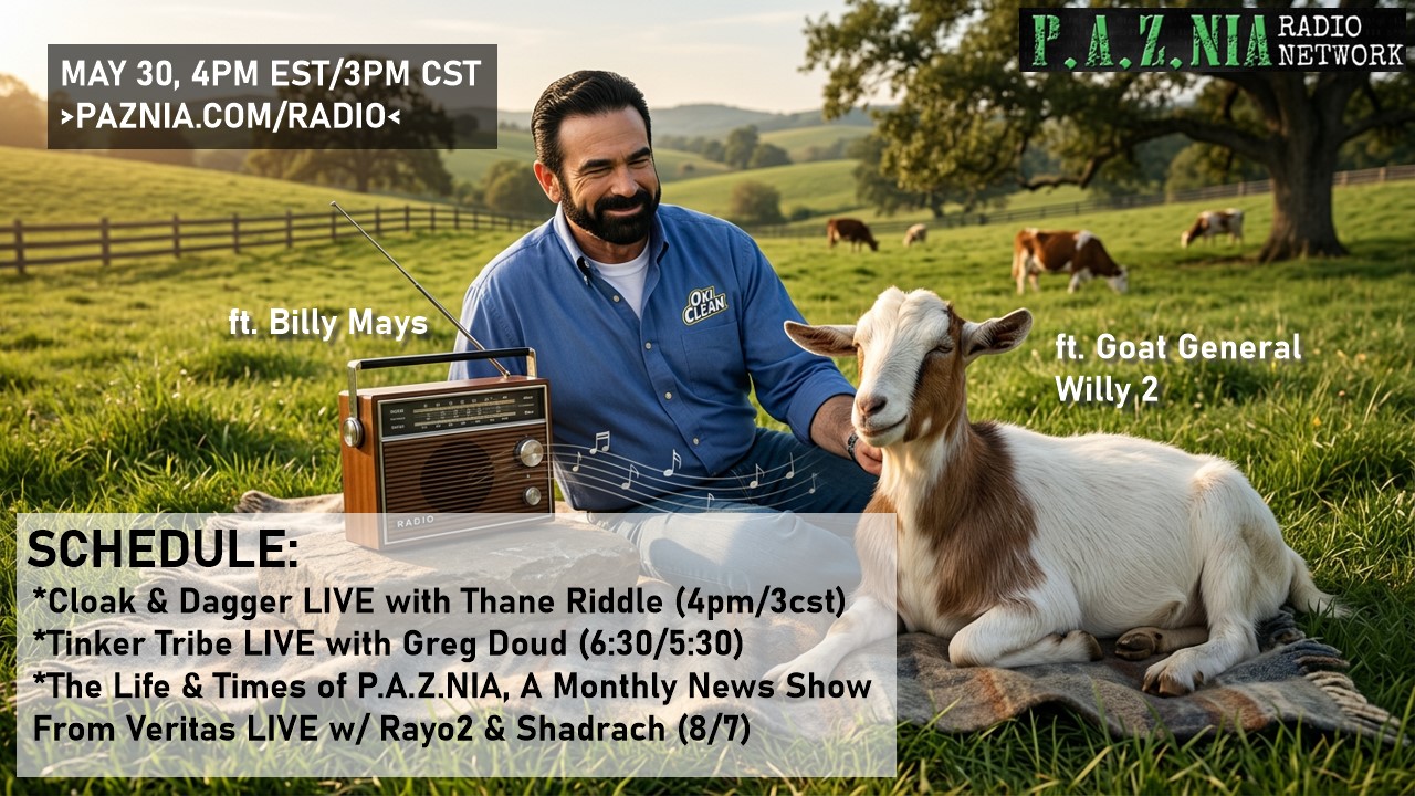 [P.A.Z.NIA RADIO NETWORK] Self-Liberation Saturday! Cloak & Dagger with Alena Vranova of Satoshi Labs/Gart.IO; Tinker Tribe LIVE with Greg Doud; P.A.Z.NIA Monthly News Show!